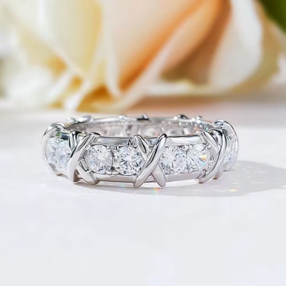 Tiffany Style-9.25 Sterling & Moissanite Ring With Brilliant Cut Gemstones